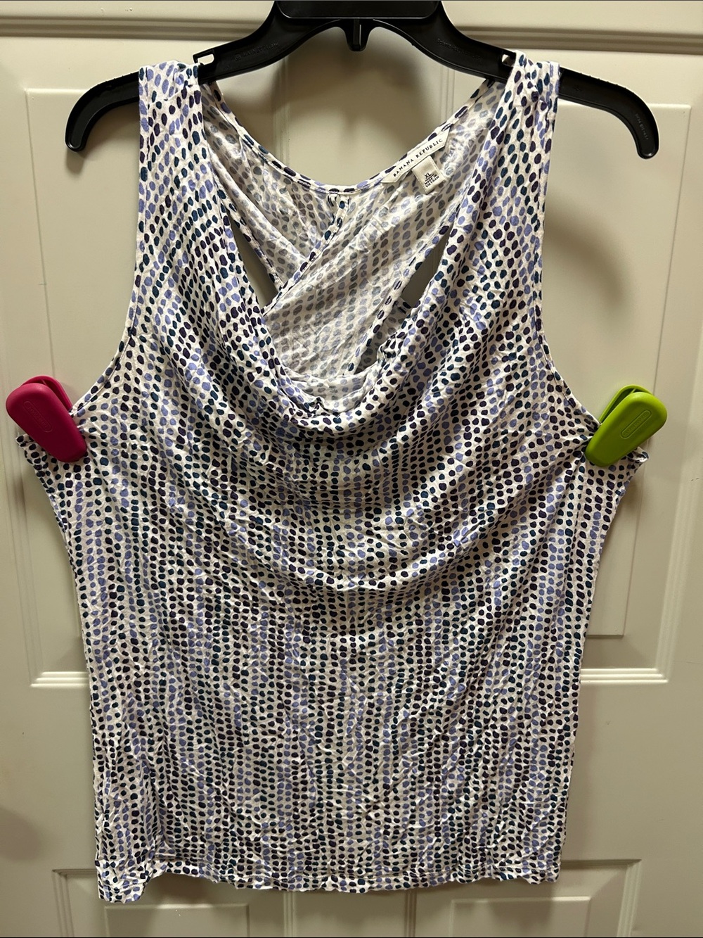 Banana Republic White Tank with Purple Dot Print and Cowl Neck